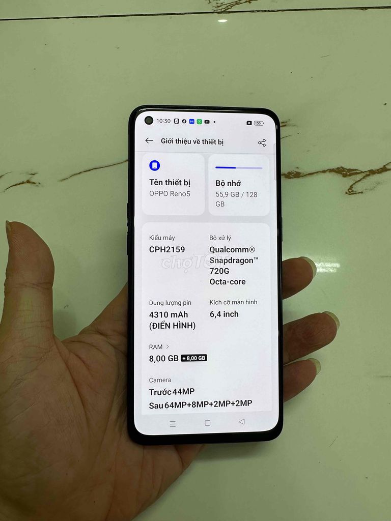 Bán Oppo Reno5 Snap720g Ram8/128 zin cũ