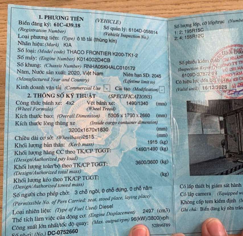 Bán gấp kia 1.4 tấn đời 2020 thùng kín 3m2. Mua bán Xe tải, xe ben tại Thành phố Thuận An Bình Dương được đăng bởi Hồ Xe Tải hình 6