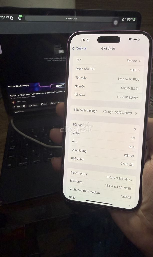 iPhone 16 Plus 128GB Tím Đã dùng. Mua bán Điện thoại tại Quận Hải Châu Đà Nẵng được đăng bởi Hải hình 1