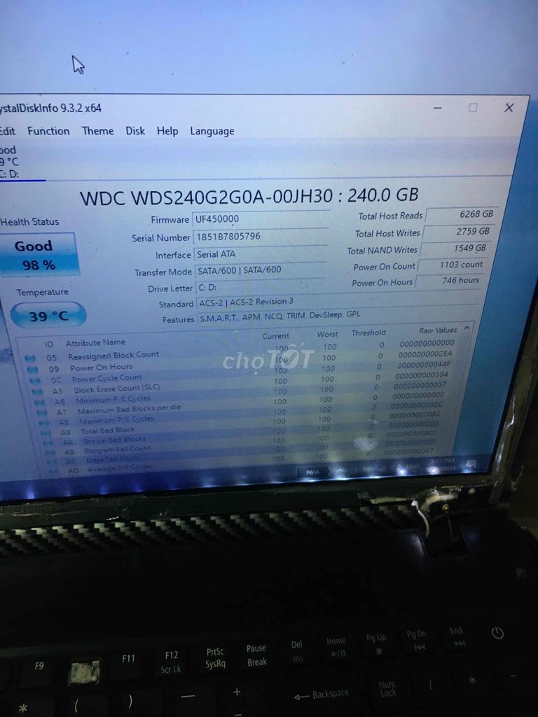 Ssd 240gb wd chính hãng good như hình win10 legagy