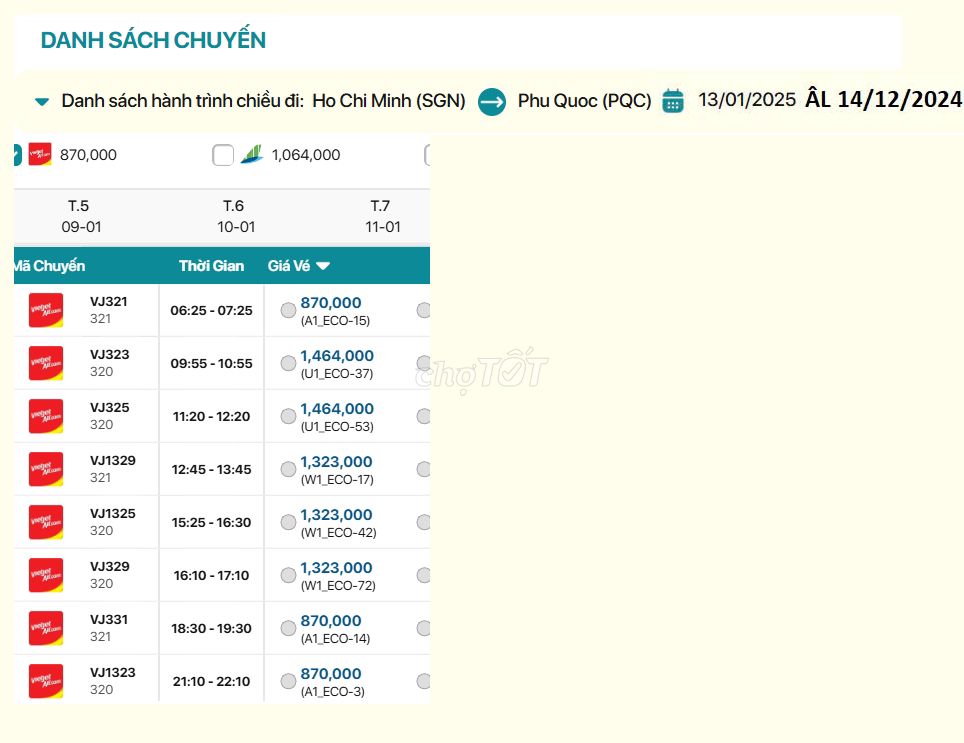 Hồ Chí Minh - Phú Quốc 13/01/2025ÂL 14/12/2024sô1