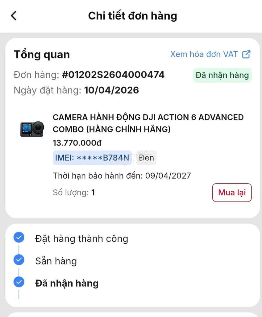 Máy ảnh DJI Action 6 Đen 04/2027. Mua bán Máy ảnh, Máy quay tại Thị xã Bến Cát Bình Dương được đăng bởi Nguyễn Ngọc Sơn hình 1