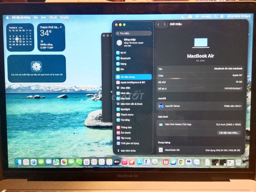 Apple MacBook Air M1 16GB/512GB 98%. Mua bán Laptop tại Quận Cầu Giấy Hà Nội được đăng bởi Văn Định Nông hình 1
