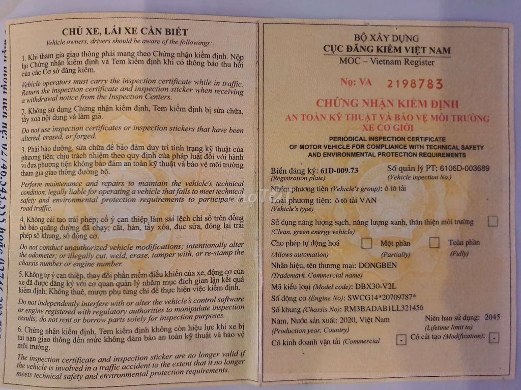 ✅Dongben 2020. 2c/930kg. Mua bán Ô tô tại Quận Tân Bình Tp Hồ Chí Minh được đăng bởi hữu trí chuyên xe đẹp hình 11
