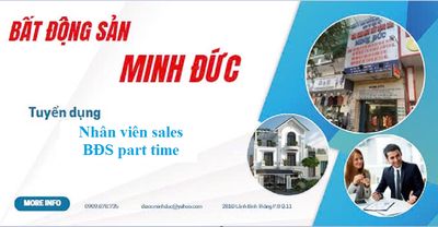 CẦN TUYỂN: NHÂN VIÊN SALES BĐS LÀM PART TIME.. Việc làm tại Quận 11 Tp Hồ Chí Minh được đăng bởi Công Ty TNHH Tm Xd Dv Nhà Đất Minh Đức hình 1
