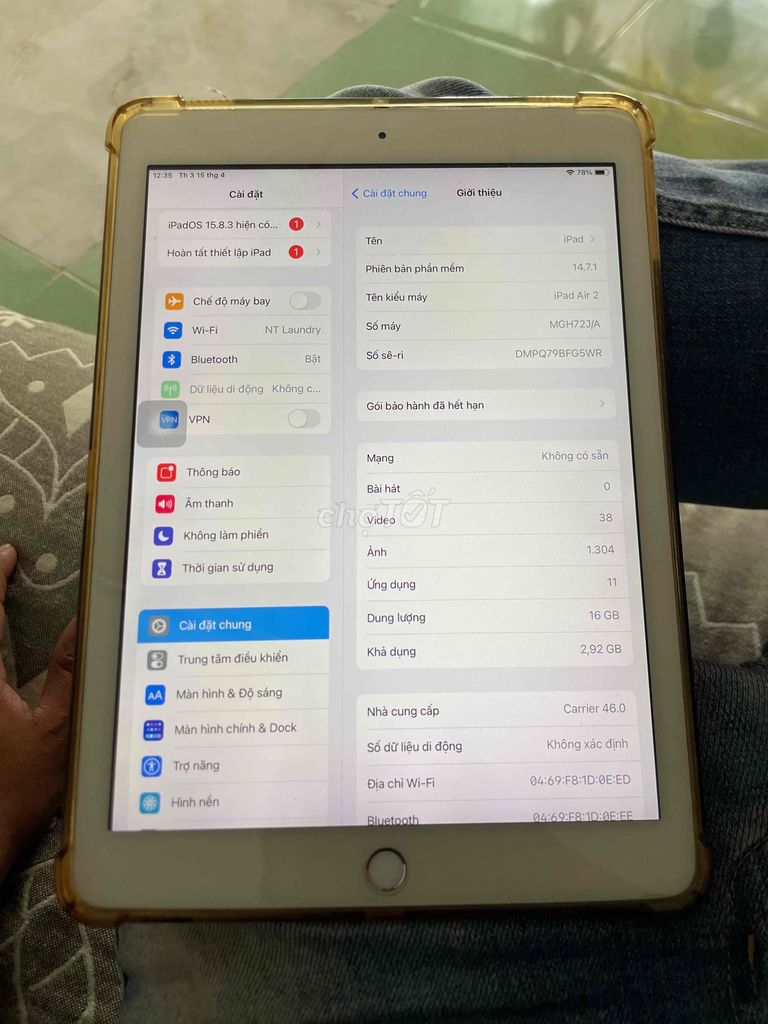 iPad Air 2 16GB 4G. Mua bán Máy tính bảng tại Huyện Hóc Môn Tp Hồ Chí Minh được đăng bởi đào ngọc danh hình 1