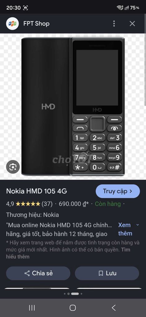 Nokia HMD 105 4G Đen. Mua bán Điện thoại tại Huyện Hóc Môn Tp Hồ Chí Minh được đăng bởi Đào văn Mãi  hình 1