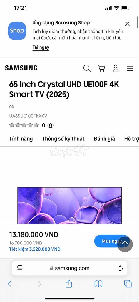 Tivi Samsung UE100F 4K Smart TV 65 inch. Mua bán Tivi, Âm thanh tại Quận Đống Đa Hà Nội được đăng bởi Anh Khoa Nguyễn hình 1