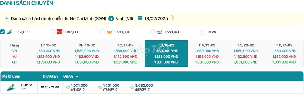 Hồ Chí Minh - Vinh  18/02/2025