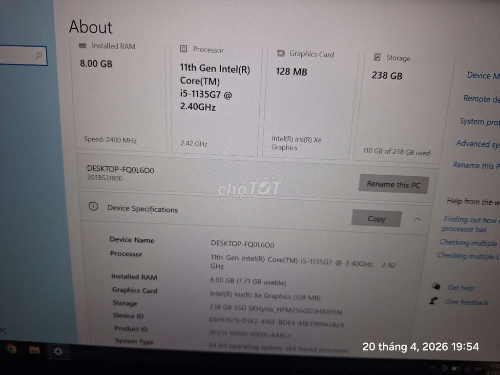 Lenovo ThinkPad i5-1135G7 8GB/238GB. Mua bán Laptop tại Thành phố Thuận An Bình Dương được đăng bởi bán hình 1