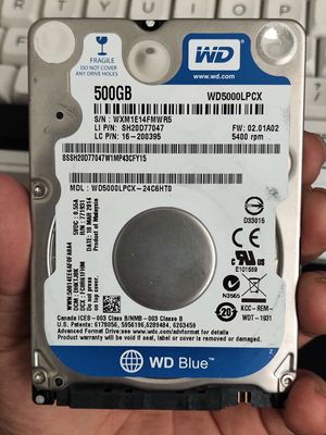 HDD laptop WD Blue 500GB, sk100%, ổ cứng 2.5inch. Mua bán Linh kiện (RAM, Card...) tại Quận 6 Tp Hồ Chí Minh được đăng bởi Võ Hoàng Trí Dũng
