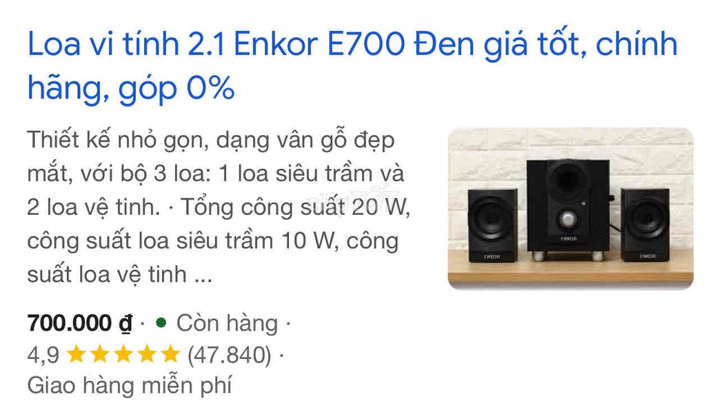 Loa vi tính Enkor E700 Đen. Mua bán Tivi, Âm thanh tại Thành phố Huế Thừa Thiên Huế được đăng bởi cuong8x hình 1