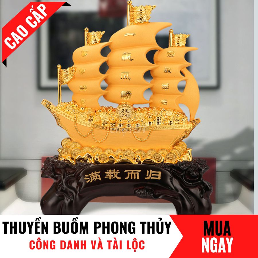 Thuyền Buồm Tài Lộc Bằng Vàng Cát Mỹ Nghệ Cao 25cm