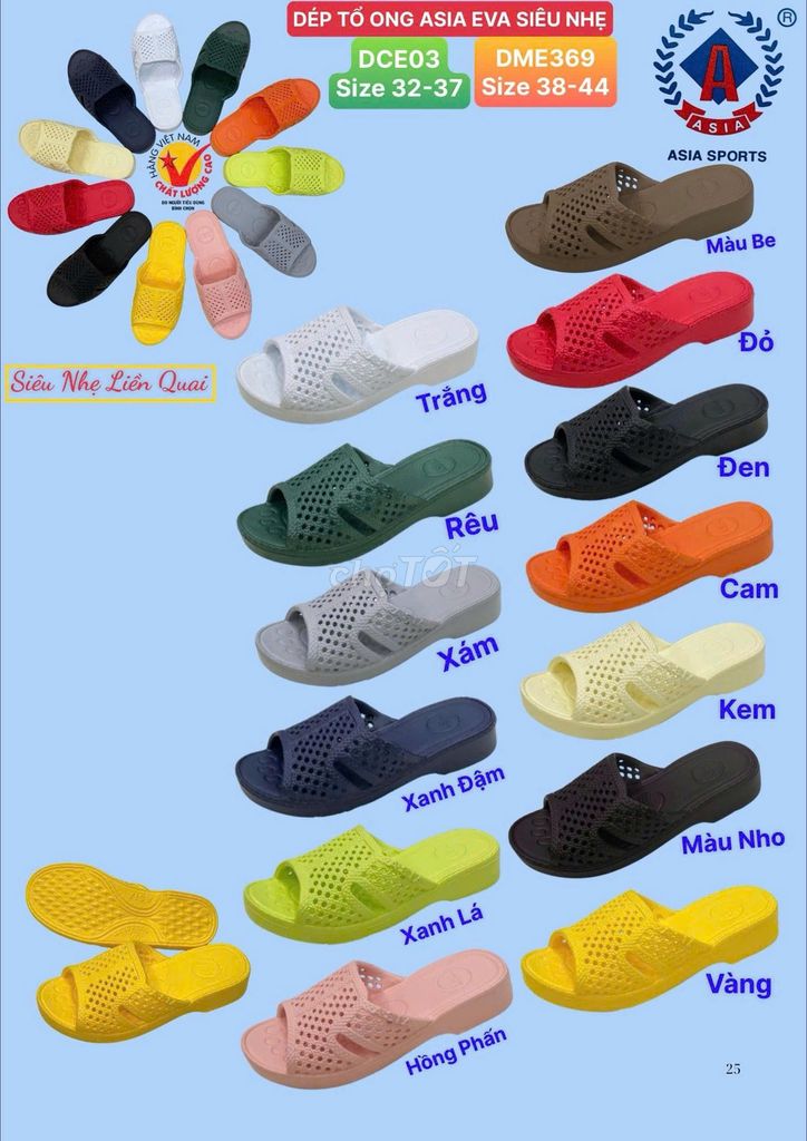 Dép tổ ong ASIA EVA siêu nhẹ êm ái. Mua bán Giày dép tại Quận Bình Tân Tp Hồ Chí Minh được đăng bởi CTY TNHH THIẾT BỊ AN TOÀN BĐS ASIA SAFE hình 1