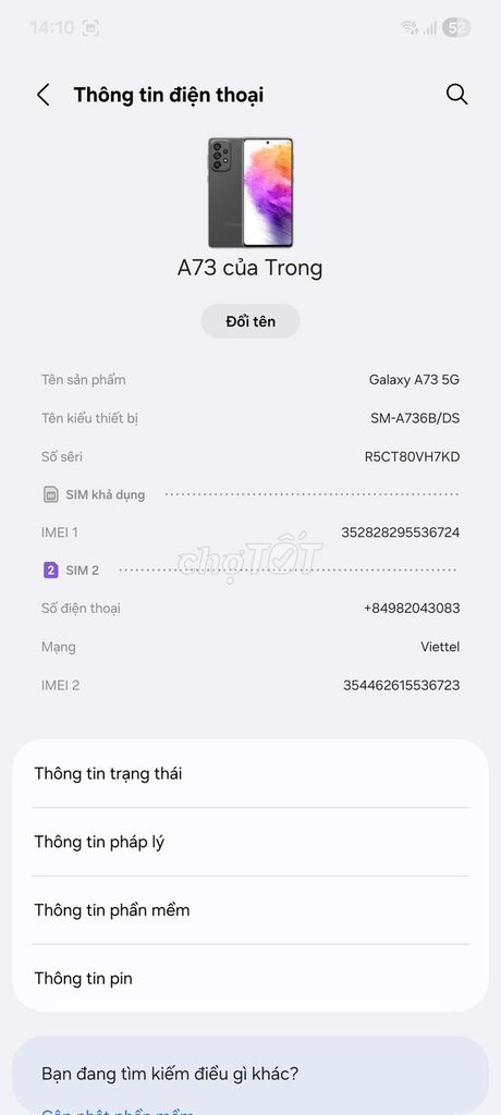 Samsung Galaxy A73 5G Đen. Mua bán Điện thoại tại Thành phố Vĩnh Long Vĩnh Long được đăng bởi pvt hình 1