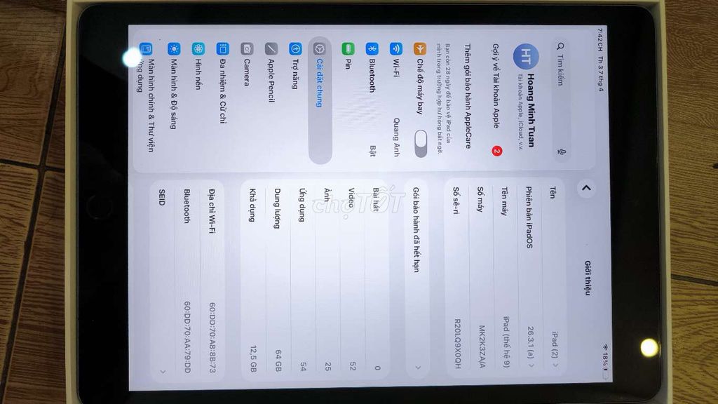Apple iPad Gen 9 64GB Wifi 98%. Mua bán Máy tính bảng tại Thành phố Việt Trì Phú Thọ được đăng bởi Tuan HoangMinh hình 1