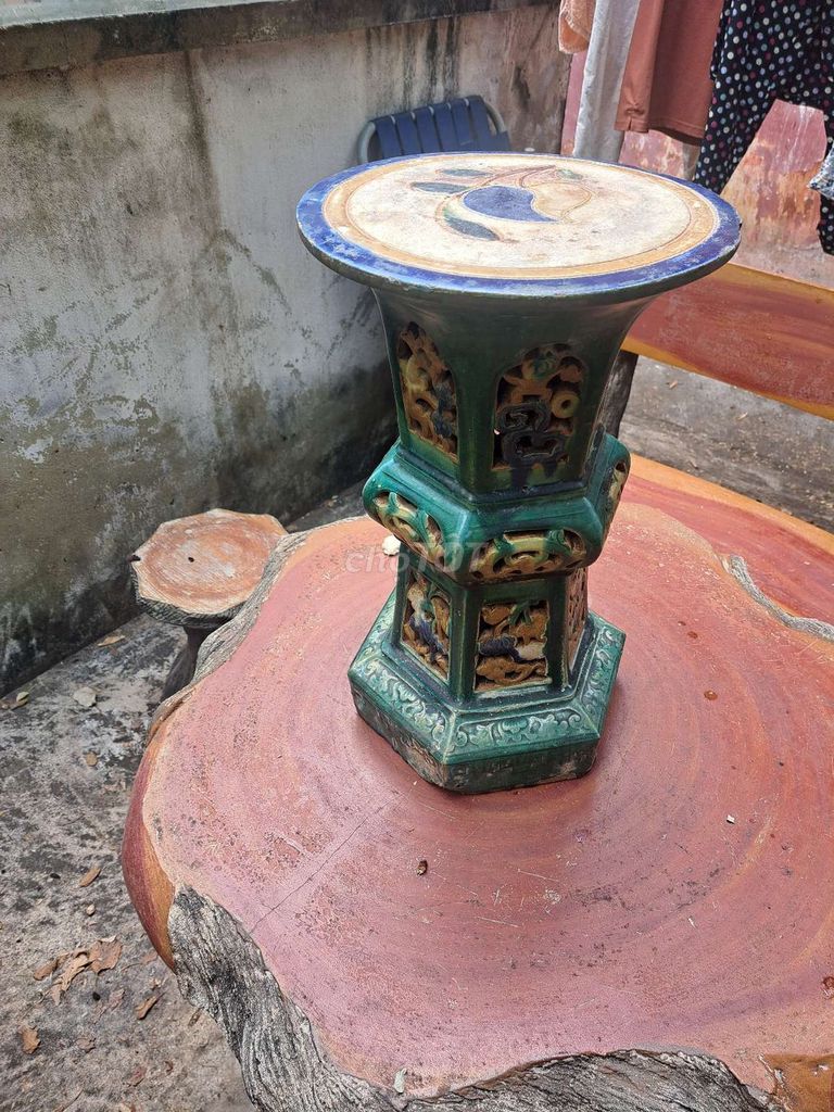 Đôn xưa Gốm sứ Lái Thiêu Xanh, vàng, trắng