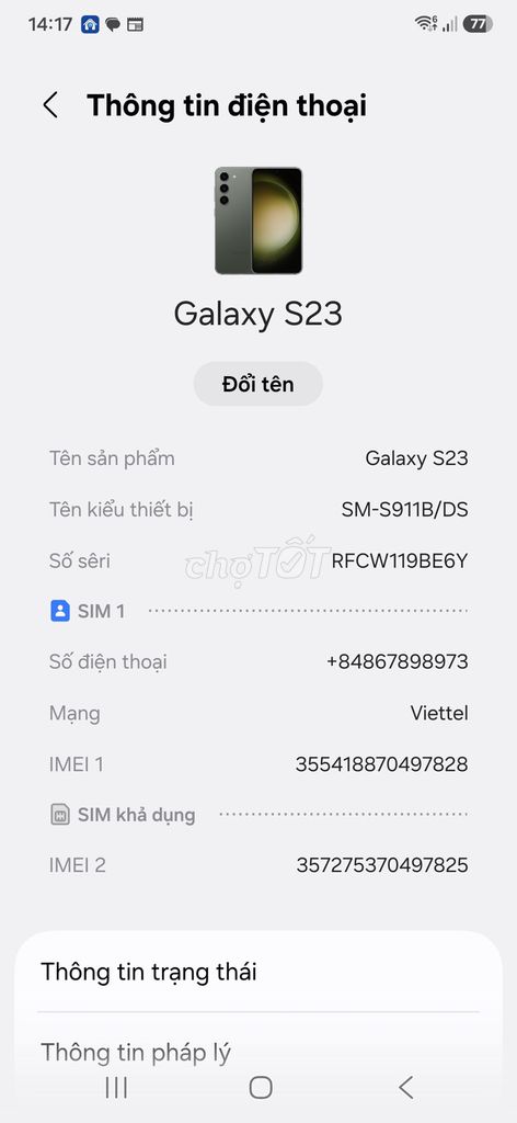 Samsung Galaxy S23 Xám. Mua bán Điện thoại tại Quận Bình Thuỷ Cần Thơ được đăng bởi Lâm thanh tâm hình 1