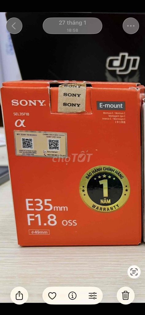 Ống kính Sony SEL35F18 Like new. Mua bán Máy ảnh, Máy quay tại Quận 1 Tp Hồ Chí Minh được đăng bởi Lầu Gia Hân hình 1