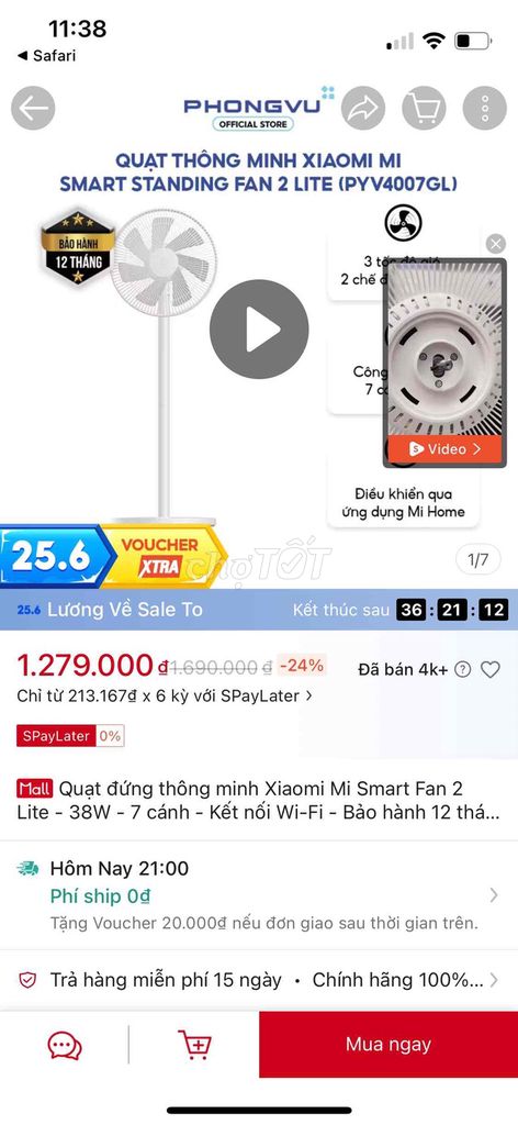 Quạt đứng Xiaomi Mi Smart Fan 2 Lite. Mua bán Quạt tại Quận Đống Đa Hà Nội được đăng bởi Khanh Kim hình 1