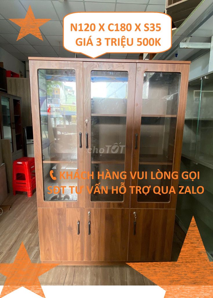 TỦ 3 CÁNH KÍNH ĐỰNG HỒ SƠ 120X180X35 MÀU VÂN GỖ. Mua bán Tủ, kệ gia đình tại Quận 10 Tp Hồ Chí Minh được đăng bởi NỘI THẤT VĂN PHÒNG TỦ KỆ TRƯNG BÀY hình 1