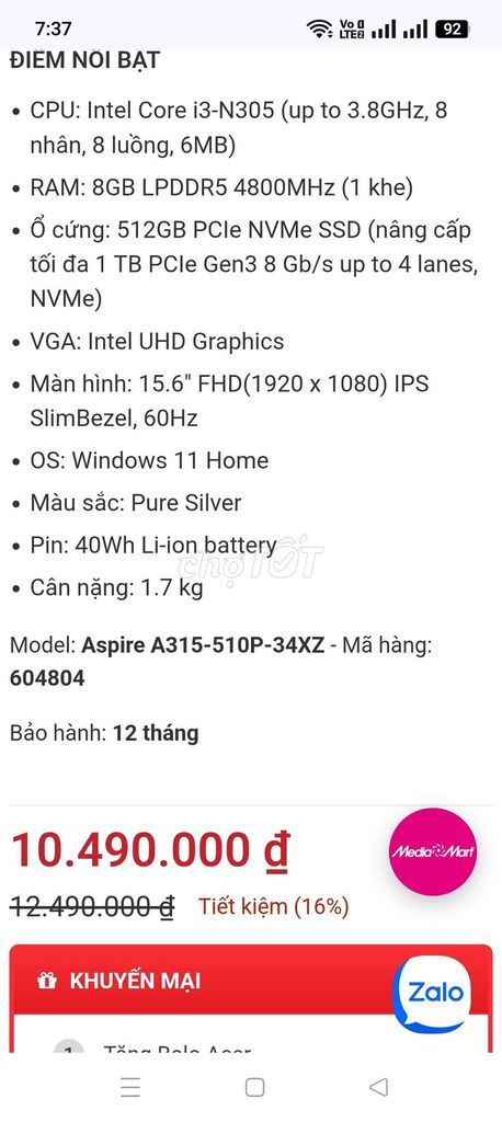 SHOP VỀ EM ACER ĐỜI MỚI RAMDDR5 8GB CPU AI I3 N305. Mua bán Laptop tại Quận Liên Chiểu Đà Nẵng được đăng bởi LAPTOP THẢO NGUYÊN hình 1