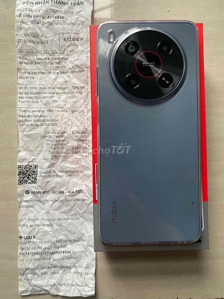 Nubia V70 Max 6/128gb Máy Mới Full Box FPT Shop. Mua bán Điện thoại tại Huyện Trảng Bom Đồng Nai được đăng bởi Bùi Anh Tiến hình 1
