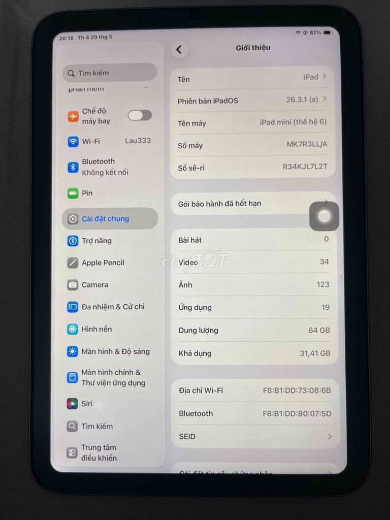 Apple iPad mini 6 Wifi  64g đã thay màn. Mua bán Máy tính bảng tại Quận Tân Phú Tp Hồ Chí Minh được đăng bởi Hoa hình 1