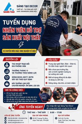 NHÂN VIÊN HỖ TRỢ SX NỘI THẤT (BIẾT VỀ ĐIỆN)