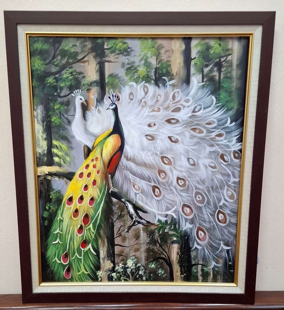 Tranh sơn dầu Chim công khổ 50x60. Mua bán Đồ sưu tầm, đồ cổ tại Huyện Gia Lâm Hà Nội được đăng bởi Tranh Sơn Dầu MTGVN hình 1