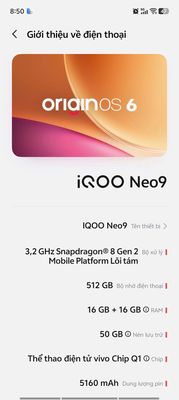 IQOO Neo 9 16GB/512GB Đen cần giao lưu đổi gió