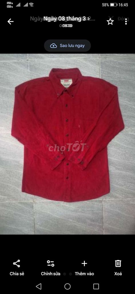 Áo sơmi nhung Levis Strauss&Co Vin90s Đỏ size M. Mua bán Quần áo tại Quận Gò Vấp Tp Hồ Chí Minh được đăng bởi Hàng 2handsgood hình 1