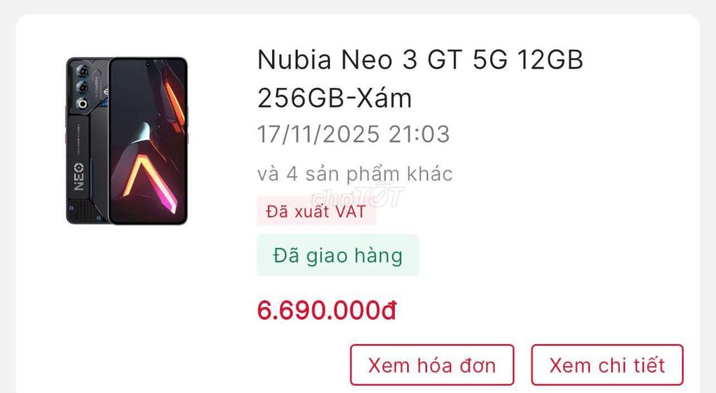 Nubia Neo 3 GT 5G 256GB Xám. Mua bán Điện thoại tại Quận 12 Tp Hồ Chí Minh được đăng bởi Hoàng Hoàng hình 1