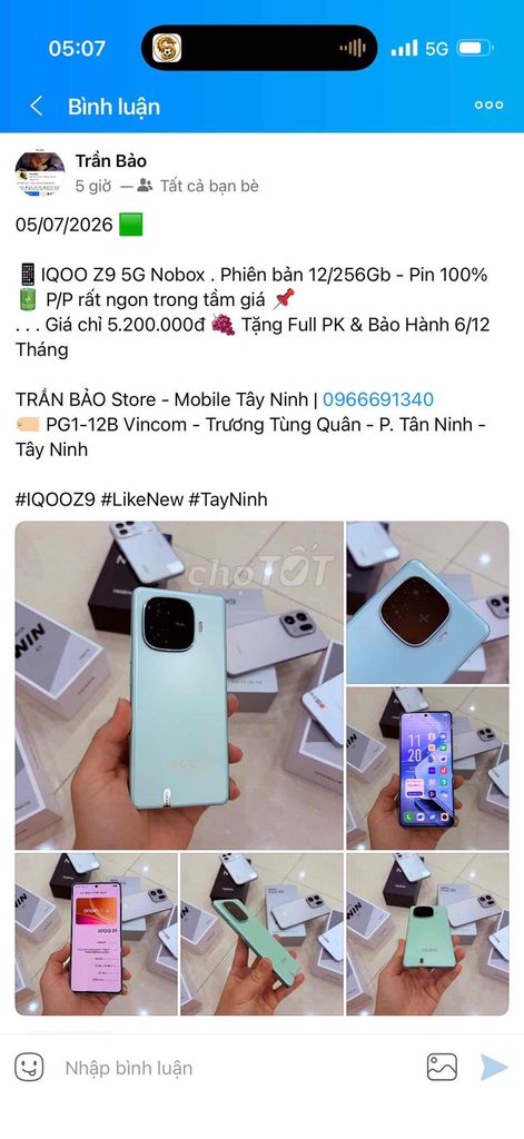 IQOO Z9 5G 12/256Gb Nobox Full PK - Bán Trả Góp. Mua bán Điện thoại tại Thành phố Tây Ninh Tây Ninh được đăng bởi Trần Bảo Store Mobile Tây Ninh hình 1