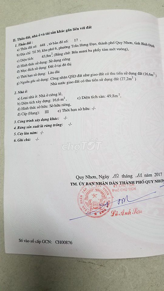 CHÍNHCHỦ BÁN NHÀ MẶTTIỀN Đường Trần Cao Vân, phườngQuy Nhơn 5,1tỷ