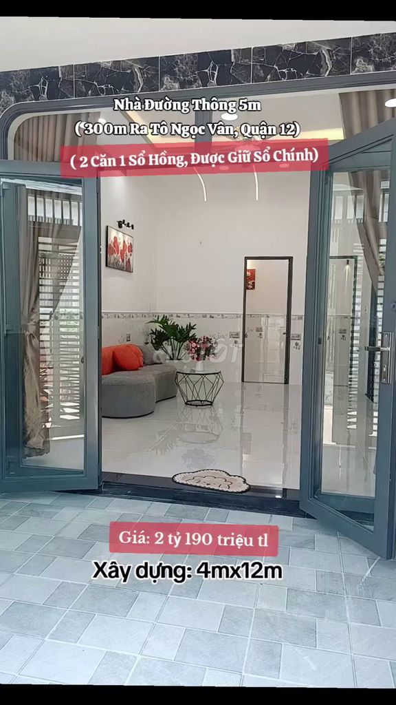 Nhà Hẻm Thông 5m Tô Ngọc Vân, Quận 12, 2.19 tỷ