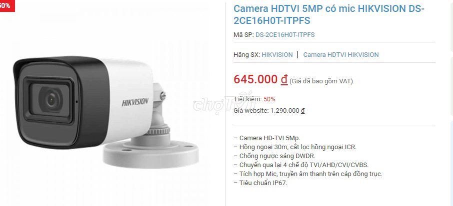 8 Camera HDTVI 5MP + Đầu ghi hình 8 kênh Hikvision
