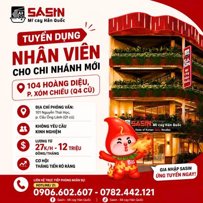 [SASIN Q1, Q4] TUYỂN DỤNG NHÂN VIÊN KHỐI NHÀ HÀNG