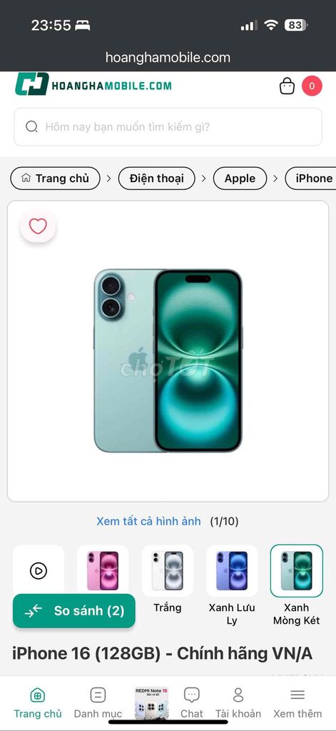 iPhone 16 128GB Xanh Dương, VN, 99%. Mua bán Điện thoại tại Huyện Hoài Đức Hà Nội được đăng bởi Chi hình 1