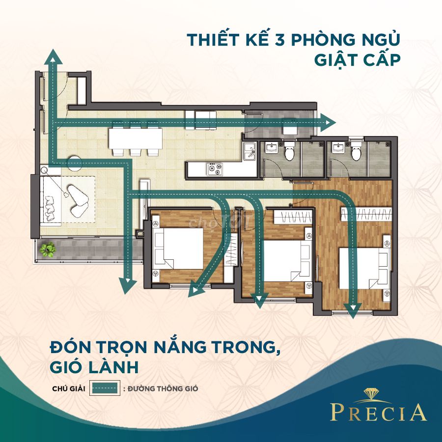 Bán Căn Hộ Precia 3 PN 2 Toilet Tầng Cao View Landmark 81