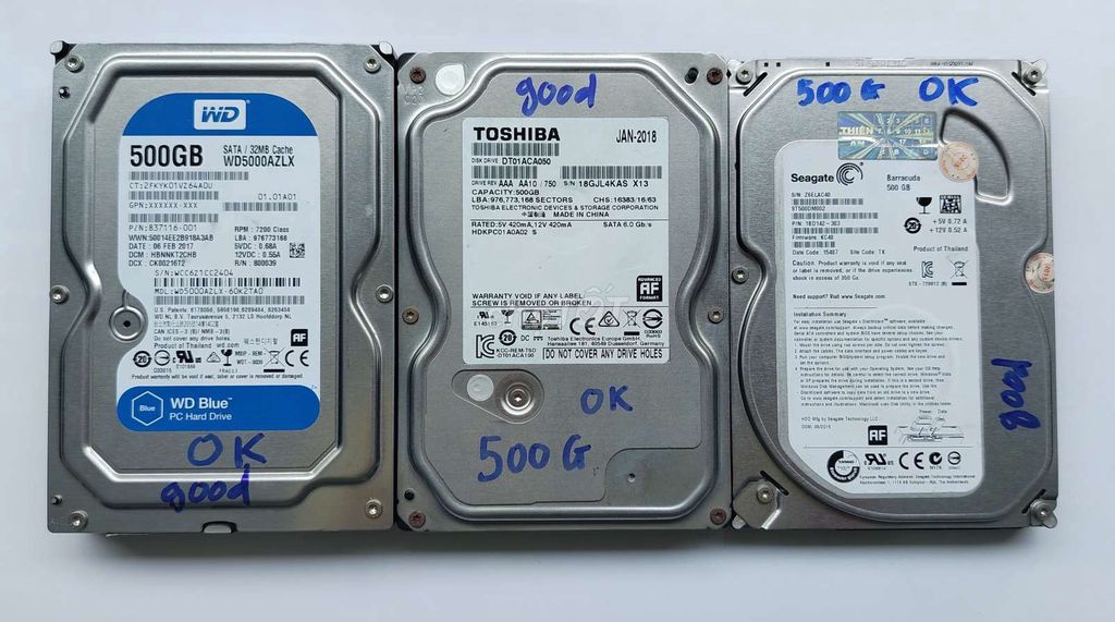 3 Ổ cứng HDD 500GB  SATA sức khỏe 100%. Mua bán Linh kiện (RAM, Card...) tại Huyện Hóc Môn Tp Hồ Chí Minh được đăng bởi Bách Hóa Tổng Hợp hình 1