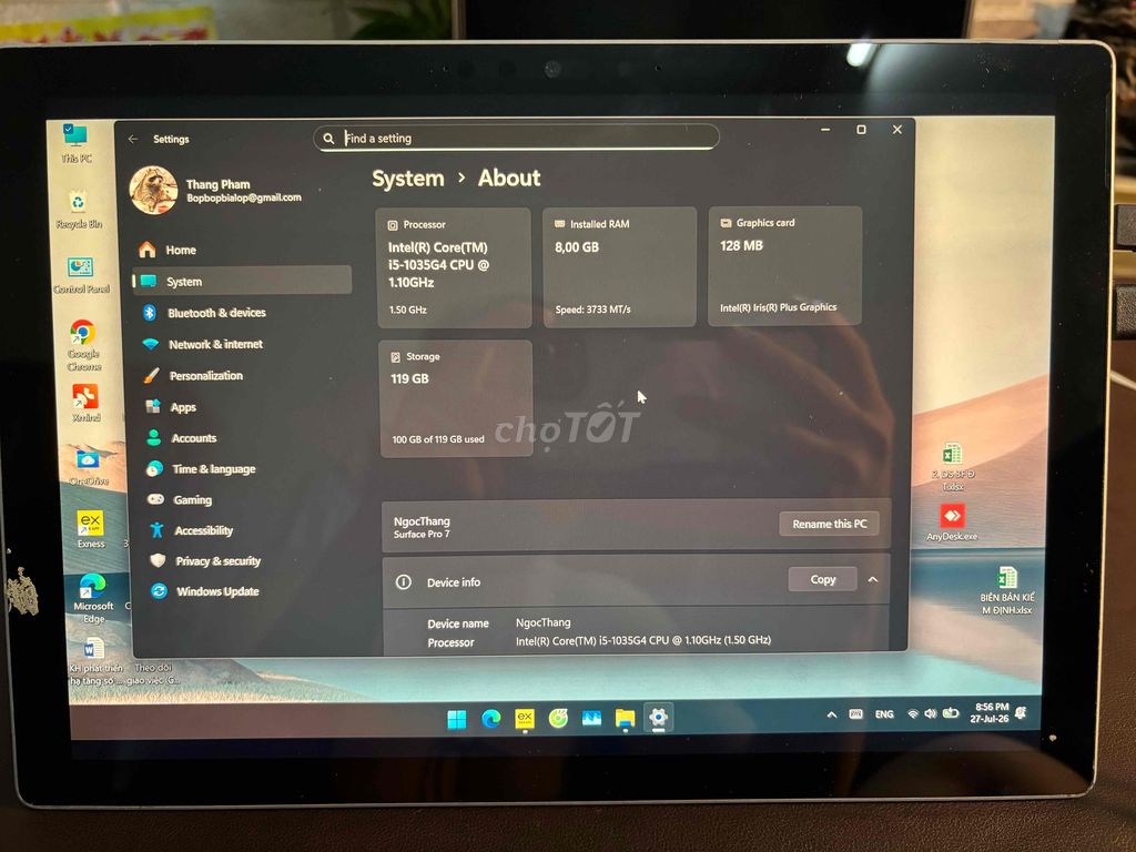 Microsoft Surface Pro 7 Bạc i5 8GB/119GB Like New. Mua bán Laptop tại Thành phố Vĩnh Yên Vĩnh Phúc được đăng bởi Phạm Ngọc Thắng hình 1