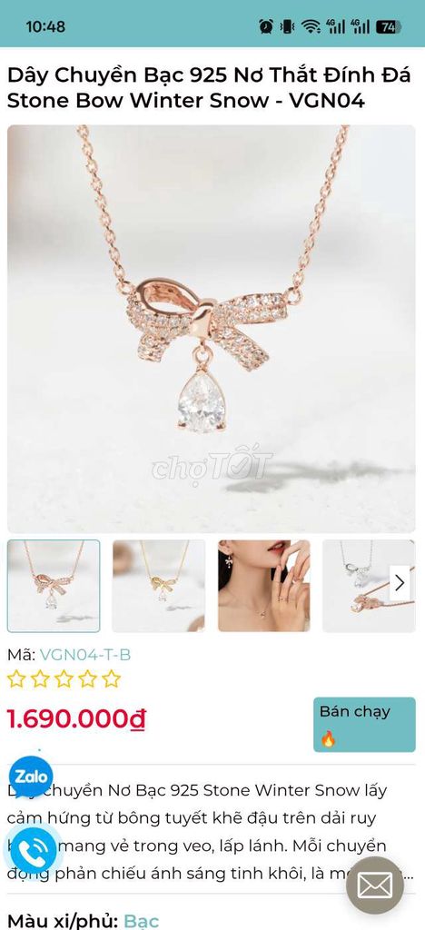 Dây chuyền CARA LUNA Bạc 925 Nữ. Mua bán Phụ kiện thời trang khác tại Quận Phú Nhuận Tp Hồ Chí Minh được đăng bởi Hoàng Minh hình 1