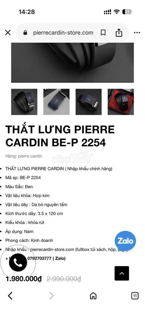Thắt lưng Pierre Cardin BE-P 2254. Mua bán Phụ kiện thời trang khác tại Quận Bình Thạnh Tp Hồ Chí Minh được đăng bởi Vân Lê hình 1