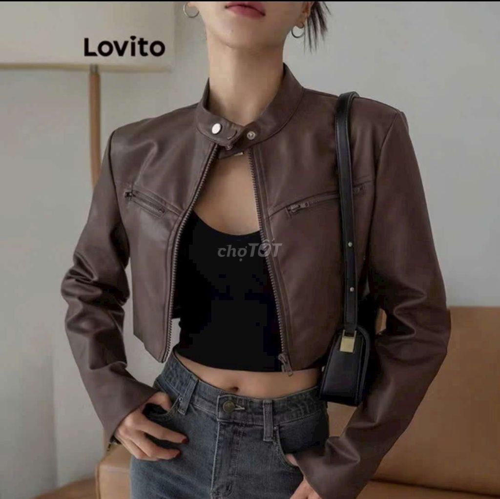 Áo khoác da Lovito Nâu M Nữ Da. Mua bán Quần áo tại Thành phố Vĩnh Long Vĩnh Long được đăng bởi ST STORE chuyên sỉ hình 1