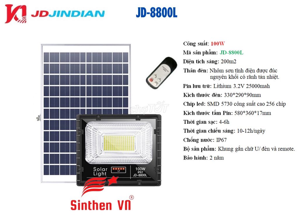 Đèn năng lượng mặt trời JDINDIAN JD-8800L 100W. Mua bán Đèn tại Thành phố Mỹ Tho Tiền Giang được đăng bởi Khoa hình 1