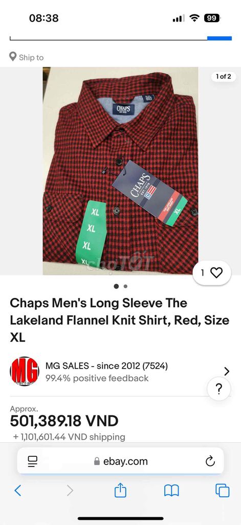 sơ mi Flannel Mỹ Chaps size M còn nguyên tag