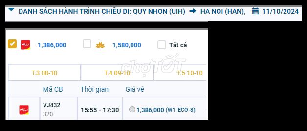 Phù Cát (UIH) - Nội Bài (HAN) 11/10/2024