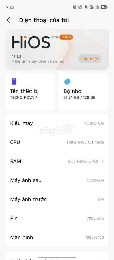 Tecno Pova 7 8GB/128GB Đen. Mua bán Điện thoại tại Thành phố Phan Rang-Tháp Chàm Ninh Thuận được đăng bởi Jinn hình 1