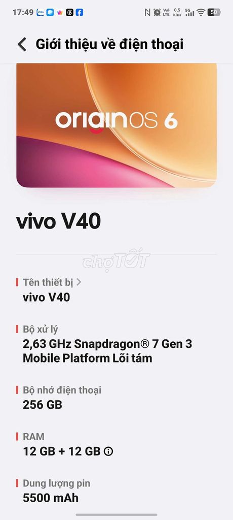 Vivo V40 256GB. Mua bán Điện thoại tại Thành phố Buôn Ma Thuột Đắk Lắk được đăng bởi le hùng hình 1